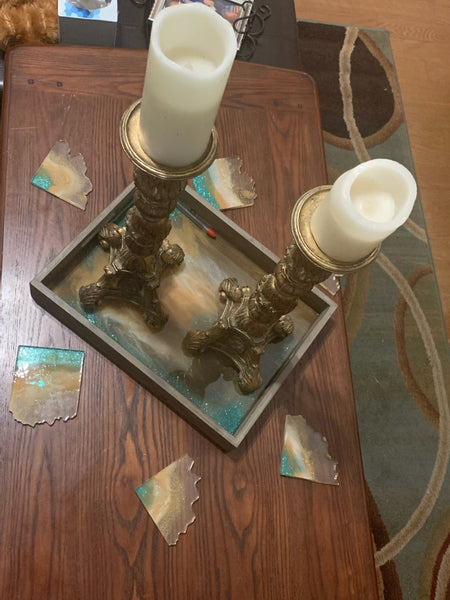 Wooden serving tray and coaster set (custom colors)